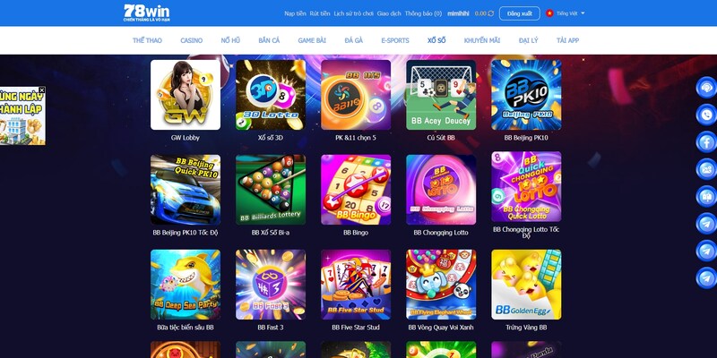 78win 13 Vô vàng sảnh xổ số cực hot cho bạn tham gia